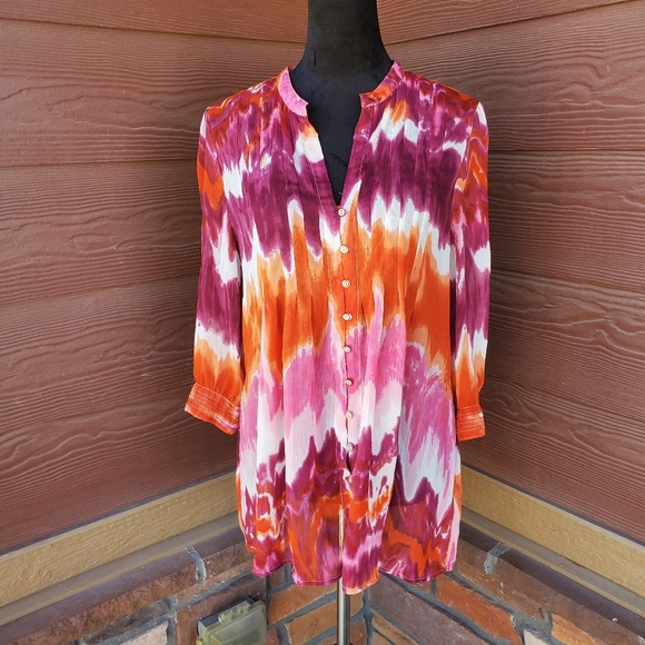 Cynthia Steffe Lightweight Tie-Dye Flowy Boho Blouse Purple Orange Pink Medium - Picture 1 of 17